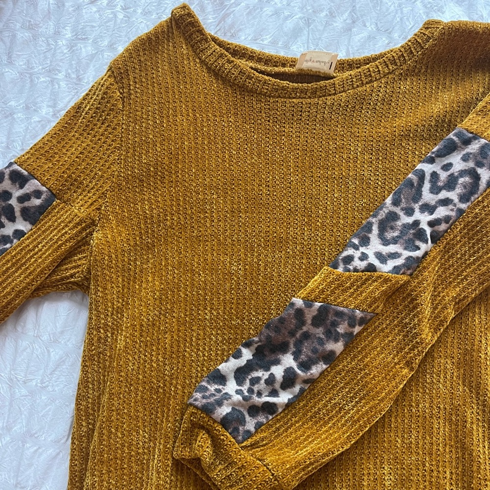 Leopard Accent Mustard Sweater